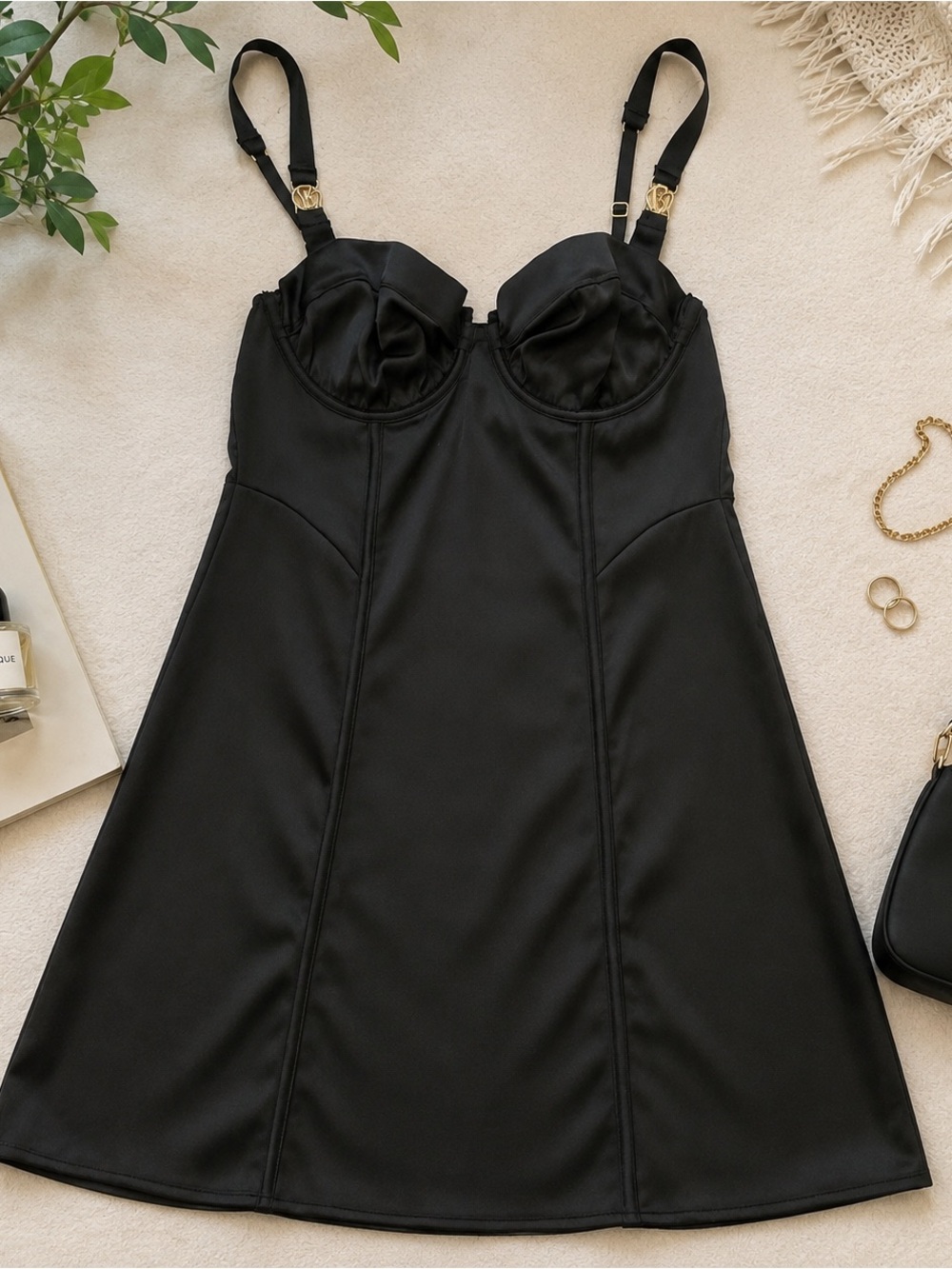 Victoria’s Secret Y2K Black Satin Sweetheart Mini Dress M